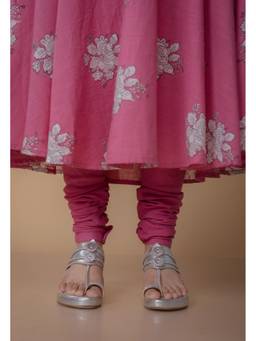 The Indian Ethnic Co. - Miral Pink Solid Slub Cotton Churidar