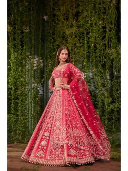 Jigar and Nikita - Mayura- The Imperial Peacock Regal Crimson Lehenga with Blouse and Dupatta