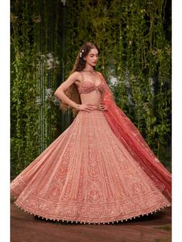 Jigar and Nikita - Milan- The Eternal Union Coral Rose Lehenga with Blouse and Dupatta