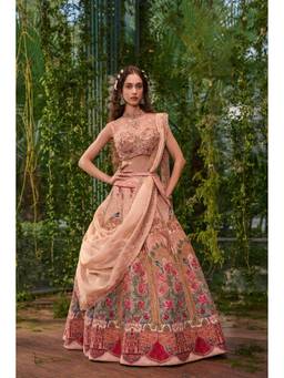 Jigar and Nikita - Gulnaar- The Rose Garden Peach Pale Lehenga with Blouse and Dupatta