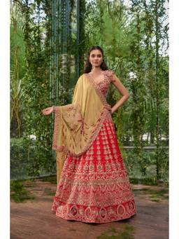 Jigar and Nikita - Mrig Vachan- The Deer’S Promise Carmine Lehenga with Blouse and Dupatta