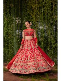 Jigar and Nikita - Kanan- The Royal Garden Racing Red Lehenga with Blouse and Dupatta