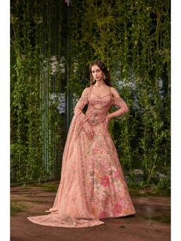 Jigar and Nikita - Tarini- The Heirloom Apricot Peach Corset Lehenga with Blouse and Dupatta