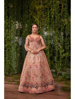 Jigar and Nikita - Pankhuri- The Floral Garce Taupe Lehenga with Blouse and Dupatta