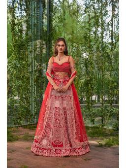 Jigar and Nikita - Raga - The Scarlet Heirloom Vermillion Lehenga with Blouse and Dupatta