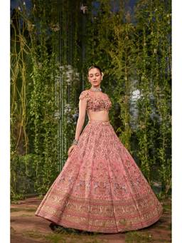Jigar and Nikita - Mayurvan- Enchanted Garden Warm Rose Pink Lehenga with Blouse & Dupatta