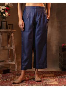 Rangsutra - Ruhani Midnight Blue Straight Fit Cotton Silk Pant