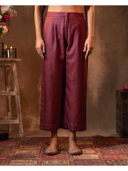 Rangsutra - Ruhani Wine Straight Fit Cotton Silk Pant