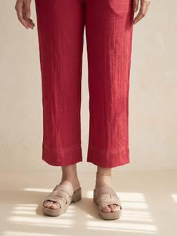 Rangsutra - Dhwani Red Straight-Fit Cotton Pants