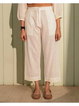 Rangsutra - Ishanvi White Pintuck Cotton Pant