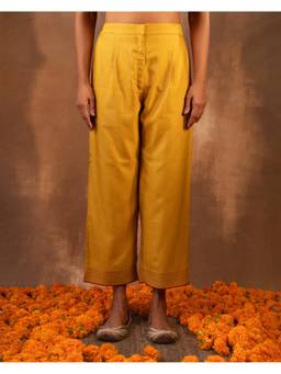 Rangsutra - Ruhani Yellow Straight Fit Cotton Silk Pant