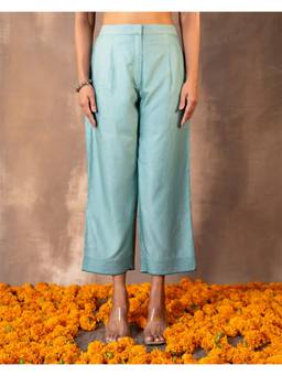 Rangsutra - Ruhani Blue Straight-Fit Cotton Silk Pant