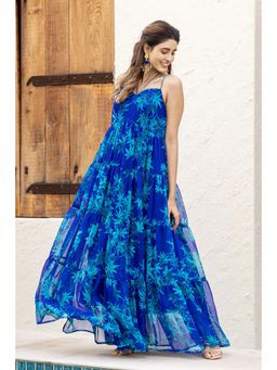 Gahan - Womens Blue Georgette Printed Maxi Dress