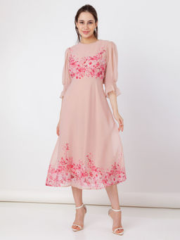 Zink London - Women Pink Floral Midi Dress