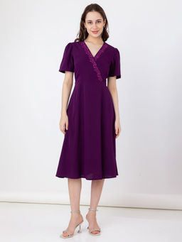 Zink London - Women Purple Embroidered Midi Dress