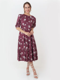 Zink London - Women Maroon Floral Midi Dress