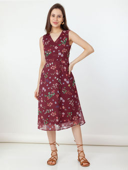 Zink London - Women Maroon Floral Midi Dress
