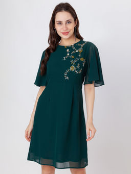Zink London - Women Green Embroidered Mini Dress