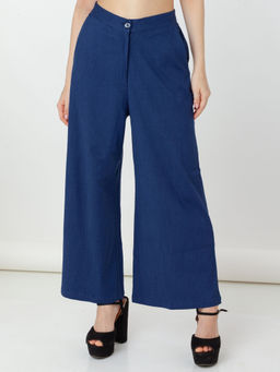 Zink London - Women Navy Blue Solid Trouser