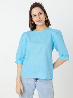 Zink London - Women Blue Self Design Top