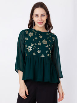 Zink London - Women Green Embroidered Top