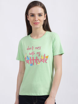 Zink London - Women Green Typography T-Shirt