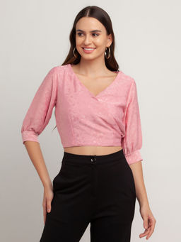 Zink London - Women Pink Self Design Top
