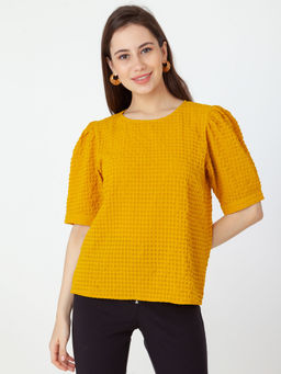 Zink London - Women Mustard Self Design Top