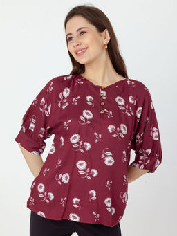 Zink London - Women Maroon Floral Top