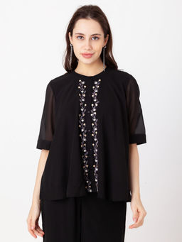 Zink London - Women Black Embroidered Top