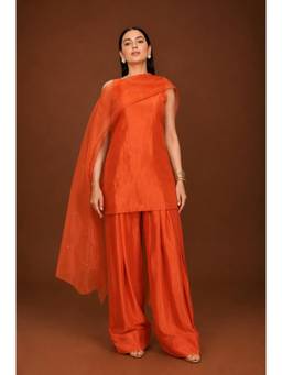 LABEL MAE - Burnt Orange Kurta With Palazzo And Dupatta