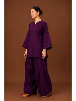 LABEL MAE - Deep Purple Bell-Sleeve Kurti With Palazzo