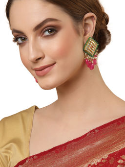 Dugran By Dugristyle - Green & Pink Kundan Kundan Dangler Earring