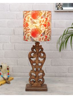 Homesake - Antique Sculptural Wood Table Lamp Red Birds