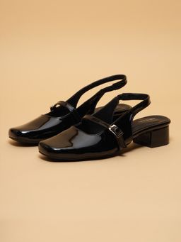 ERIDANI - Angelaa Black Slingback Closed Toe Sandals Heels