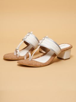 ERIDANI - Arzu White Kolhapuri Sandals Heels