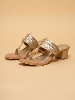 ERIDANI - Arzu Gold Metallic Kolhapuri Sandals Heels