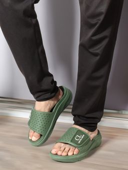 Carlton London - Mens Perforated Adjustable Comfort Sliders Olive