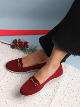 ELLE - Womens Woven Desian Slip-On Loafers with Chain Detail