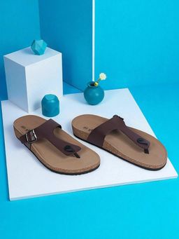 Truffle Collection - Dark Brown Synthetic Leather Cork-Latex Footbed Sandals For Men