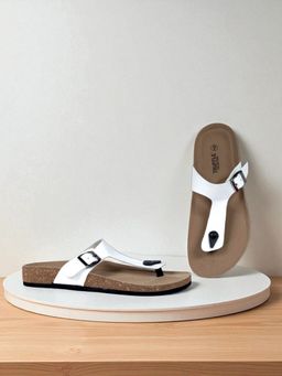 Truffle Collection - White Synthetic Leather Cork-Latex Footbed Sandals For Men