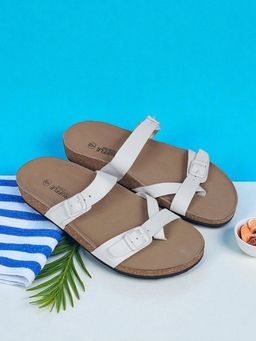 Truffle Collection - White Synthetic Leather Cork-Latex Footbed Sandals For Men