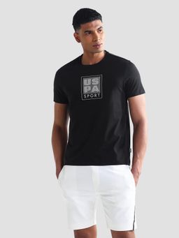 U.S. POLO ASSN. - Active Solid Black Half Sleeves Round Neck T-Shirt