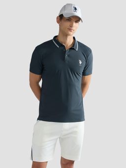 U.S. POLO ASSN. - Active Solid Blue Half Sleeves Collar Neck Polo T-Shirt