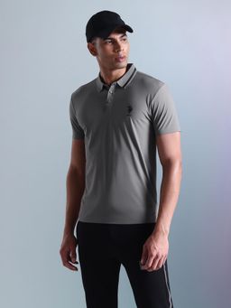 U.S. POLO ASSN. - Active Solid Grey Half Sleeves Collar Neck Polo T-Shirt