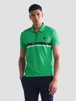 U.S. POLO ASSN. - Active Colorblock Green Half Sleeves Collar Neck Polo T-Shirt