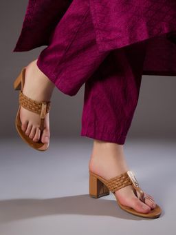 Inc.5 - Women Beige Party Wear Round Toe Block Heel Sandals