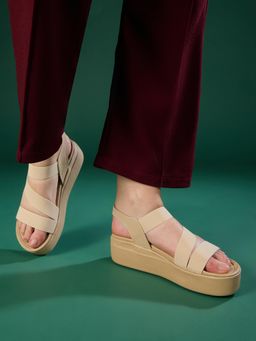 Inc.5 - Women Beige Party Wear Solid Round Toe Platform Sandals