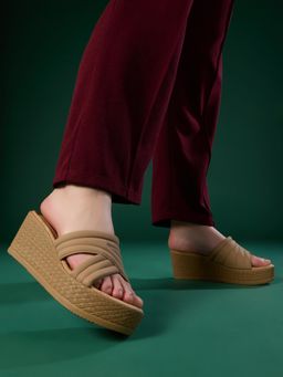 Inc.5 - Women Beige Party Wear Round Toe Wedge Heel Sandals