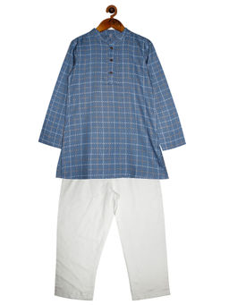 KiddoPanti - Grey Boys Basic Printed Kurta Pyjama (Set of 2)